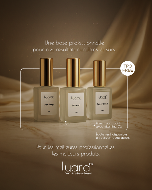 Kit Préparation Lyara – Nail Prep, Primer Sans Acide B5 et Super Bond pour Ongles Sensibles