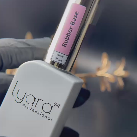 Flacon rose de Rubber Base Nude Shiny avec brillance intense – produit Lyarà pour stylistes ongulaires